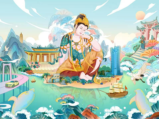 国潮原创插画-福建厦门（佛思人间)