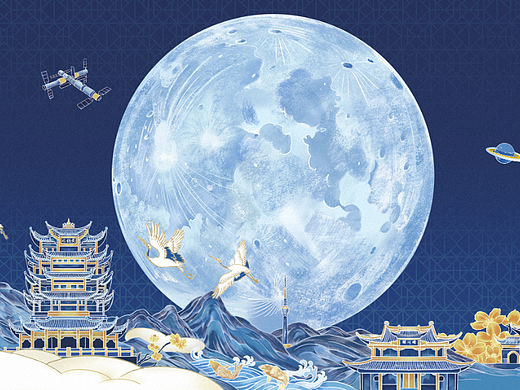 伊利舒化2022中秋礼盒包装插画——苏神追月款