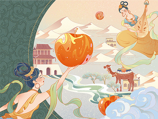 西北印象 苹果礼盒插画