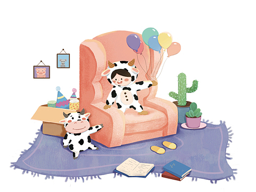 嗨皮牛耶7099牛年插画