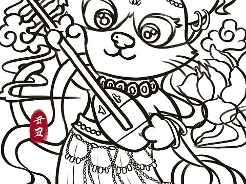 国潮风线稿一张