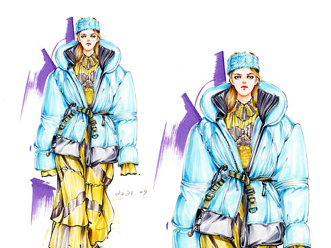 服装设计考研手绘—羽绒面料表现