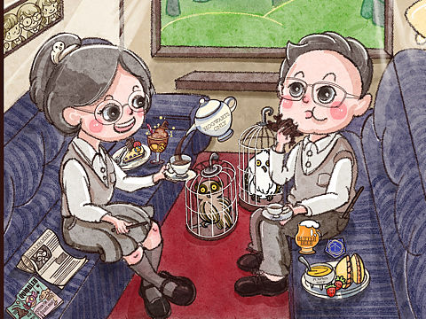 我去霍格沃茨第一彈（個人主頁-ZNTQzNjE1NDg=） - 兒童插畫 - 站酷設(shè)計師潛入淺藍Cathy原創(chuàng)素材 - 站酷ZCOOL