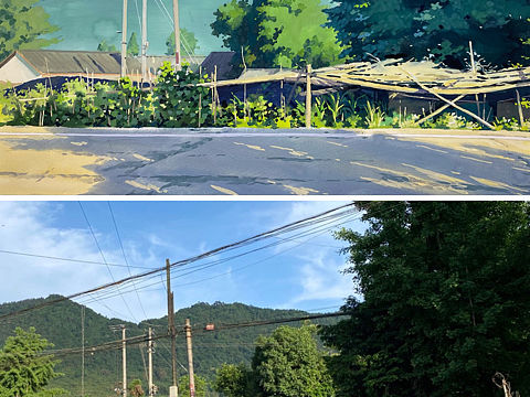 手绘家乡风景