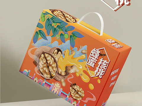 蜂蜜核桃包装礼盒手绘设计