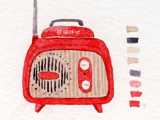 复古收音机水彩手帐胶带贴纸