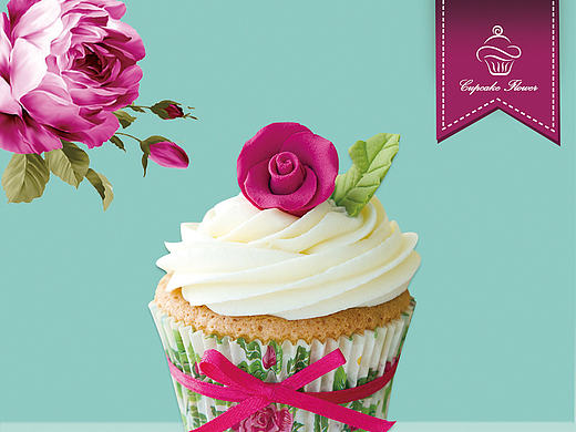 cupcake flower蛋糕店宣传三折页、海报