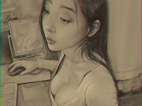 素描习作《上网》