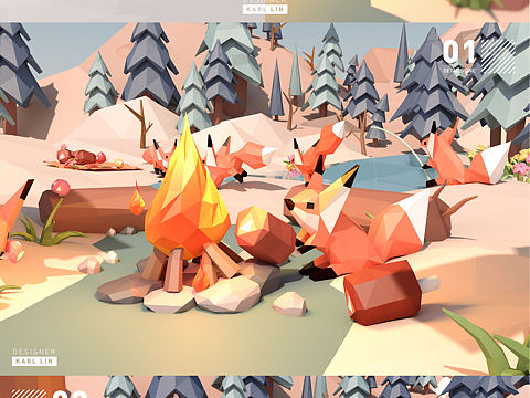 做了个LOW POLY 小场景