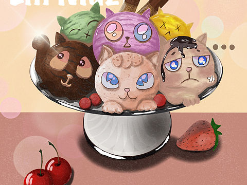 猫猫冰激凌（个人主页-ZNTY0OTMxNDg=） - 艺术插画 - 站酷设计师林木子豆豆花原创素材 - 站酷ZCOOL
