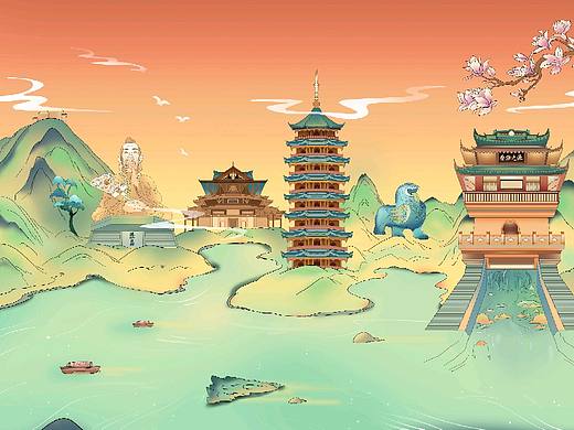 镇江地标商业插画设计