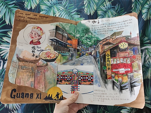 记广西桂林阳朔兴坪古镇写生