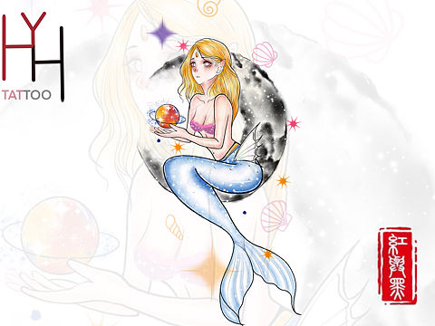 残月美人鱼手稿（个人主页-ZNTgxMjc1NjQ=） - 商业插画 - 站酷设计师红与黑书画工作室原创素材 - 站酷ZCOOL