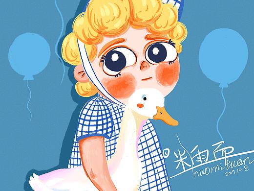 抱鸭子的女孩，好可爱鸭