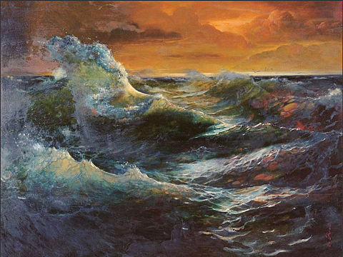 油画作品《海浪》