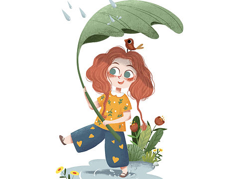 雨中玩耍（個(gè)人主頁-ZMzc0MjMyMDQ=） - 兒童插畫 - 站酷設(shè)計(jì)師畫畫的酒今原創(chuàng)素材 - 站酷ZCOOL