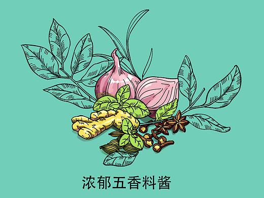 为四款酱料画的插画