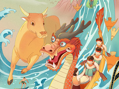 潮小圆端午节插画海报
