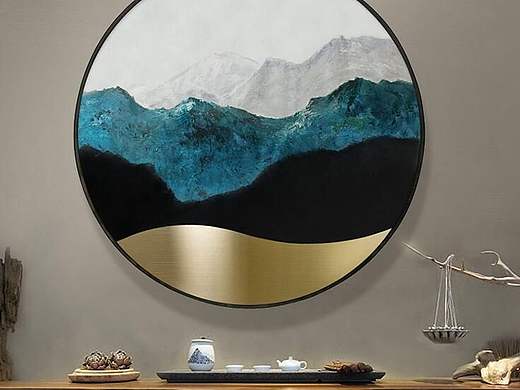 圆形画，新中式挂画客厅餐厅画