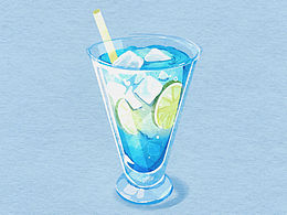 水彩插画系列之看图识美食（十三）蓝色湖泊鸡尾酒