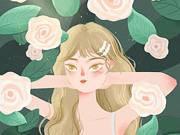 原创人物插画/花儿与女孩
