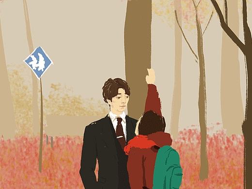 画了张动态插画，鬼怪里的情节，在加拿大枫树林里接到落下的枫叶