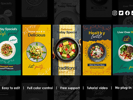 AE模板 | 竖屏美食西餐快餐动态动画片头综艺开场时尚