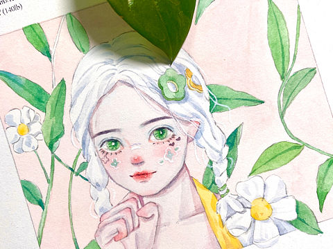水彩少女插画手绘