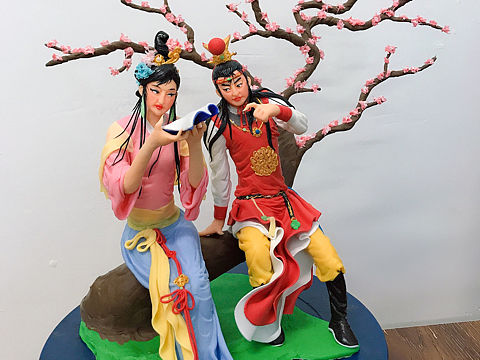 康健面塑作品《红楼梦·共读西厢》