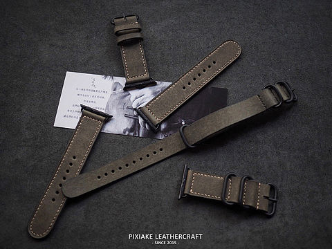 皮侠客P.X.K - 纯手工牛皮磨砂灰绿苹果&nato表带.