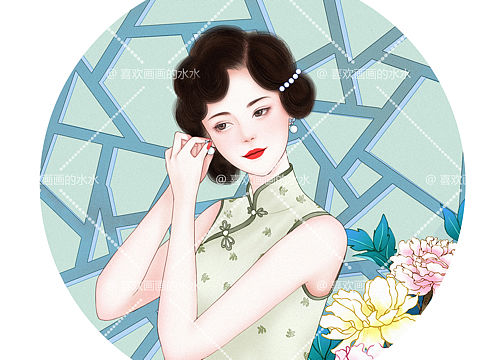 旗袍美人系列-牡丹