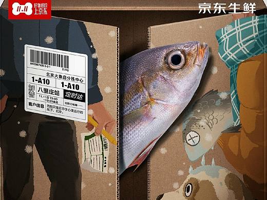 京东生鲜极速达海报-照片结合手绘