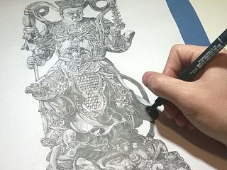 手绘作品“北方多闻天王” 《佛教四大天王》系列之一