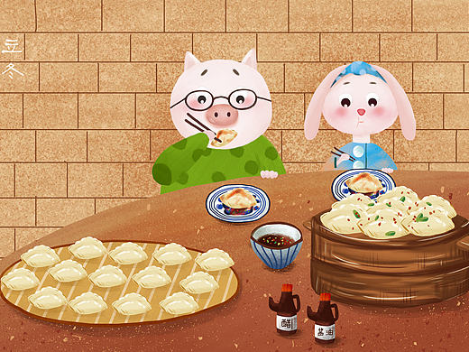 立冬节气～来一份麻油鸡丝，再加一份饺子呗～（个人主页-ZNDA1NjcwODg=） - 商业插画 - 站酷设计师子墨01原创素材 - 站酷ZCOOL
