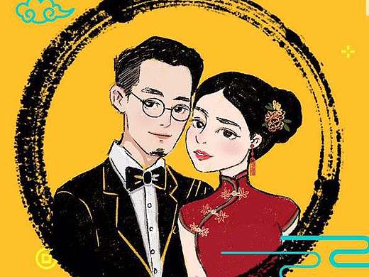 新中式手绘婚礼请柬设计