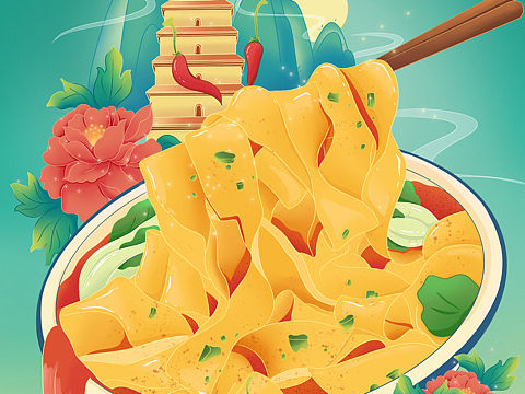 国潮美食系列之陕西小吃biangbiang面(个人主页-ZNjA0NDUzNDg=) - 商业插画 - 站酷设计师铭煊插画设计原创素材 - 站酷ZCOOL