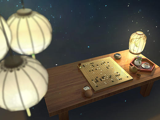 中式小景：棋盘与花灯