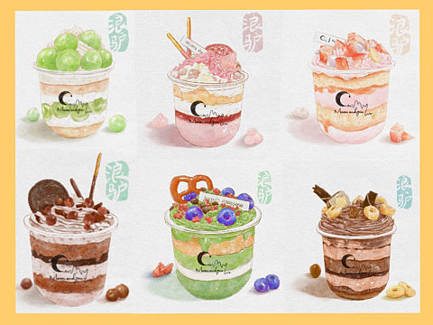 商插—甜品店蛋糕系列插画水彩手绘风