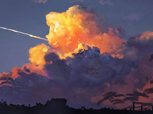 天空  云  插画  晚霞  板绘天空