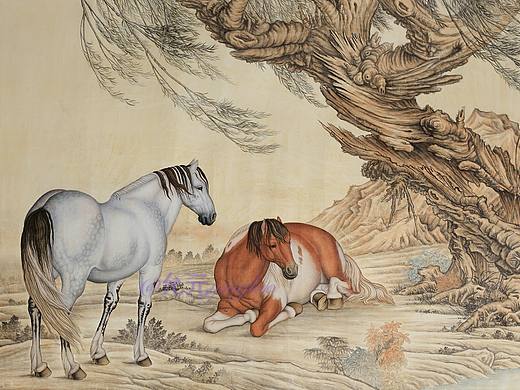 柳荫双骏（绢本设色）