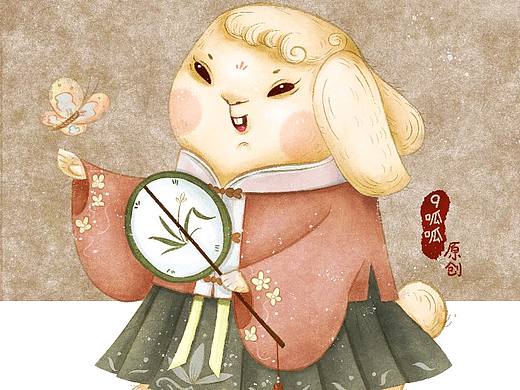 古风兔子 动物拟人 汉服 原创插画  