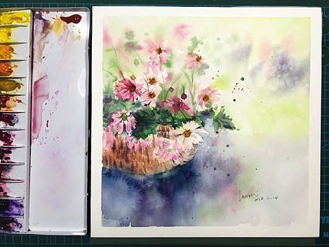 花篮～（个人主页-ZMzEzODY1MTY=） - 创作习作 - 站酷设计师妮子水彩原创素材 - 站酷ZCOOL