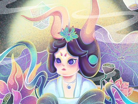 中秋节插画/国风噪点