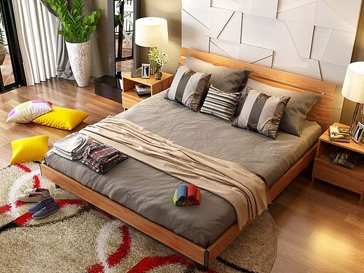 板式床  现代简约床3D设计 板式家具设计 卧室设计 3D