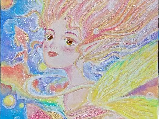 天奇油画棒少女插画——游