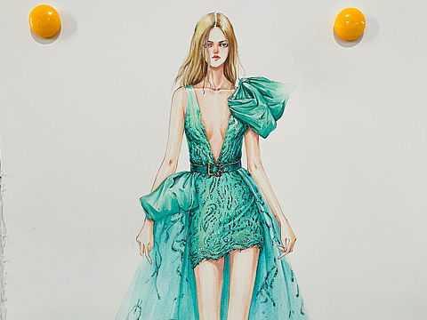 水彩时装画——薄纱面料步骤