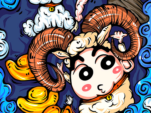 国潮插画系列作品 十二生肖——羊