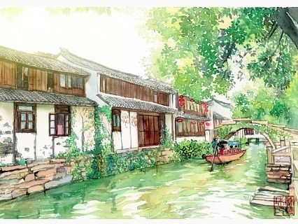 手绘城市系列——《苏州周庄》