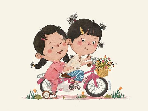 相親相愛小姐妹（個(gè)人主頁-ZNjA1NTI0MTY=） - 兒童插畫 - 站酷設(shè)計(jì)師xiaomihh_原創(chuàng)素材 - 站酷ZCOOL