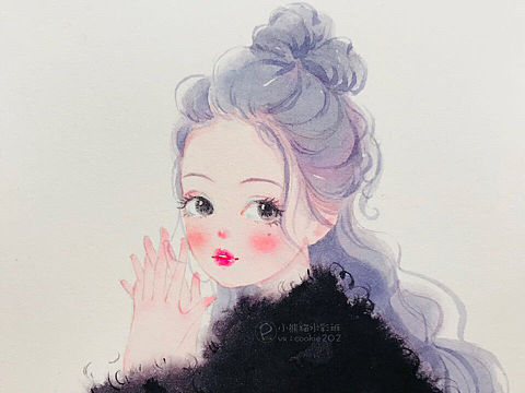 小熊猫胖哒水彩手绘人物水彩少女插画水彩韩系人物插画